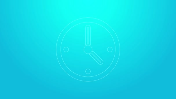 Icono de reloj de línea rosa aislado sobre fondo azul. Símbolo de tiempo. Animación gráfica de vídeo 4K — Vídeo de stock