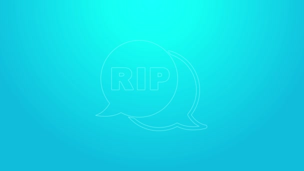 Pink line Speech bubble rip death icon isolated on blue background. 4K Video motion graphic animation — 비디오