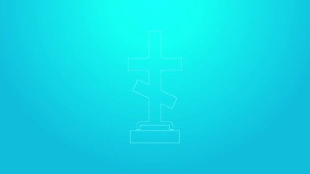 Ligne rose Tombe avec icône croix isolée sur fond bleu. Animation graphique de mouvement vidéo 4K — Video