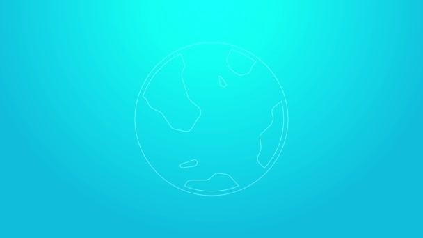 Roze lijn Aarde bol pictogram geïsoleerd op blauwe achtergrond. Wereld of Aarde teken. Wereldwijd internetsymbool. Geometrische vormen. 4K Video motion grafische animatie — Stockvideo