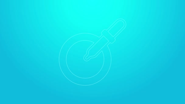 Rosa linje Petri skålen med pipett ikon isolerad på blå bakgrund. 4K Video motion grafisk animation — Stockvideo
