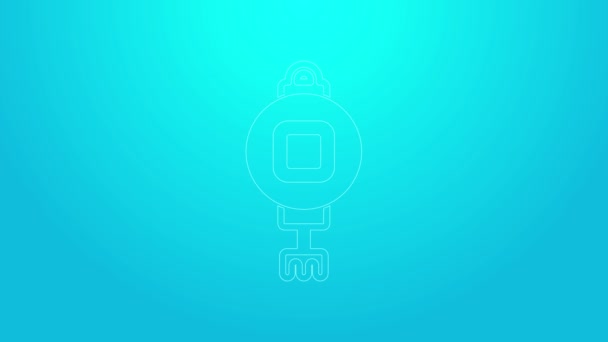 Linea rosa icona della lanterna di carta cinese isolato su sfondo blu. Animazione grafica 4K Video motion — Video Stock