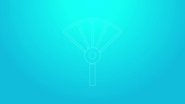 Pink line Traditional paper chinese or japanese folding fan icon isolated on blue background. 4K Video motion graphic animation — Stock Video