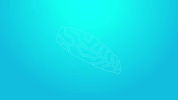 Pink line Fish steak icon isolated on blue background. 4K Video motion graphic animation — Stock Video