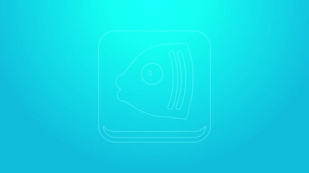 Pink line Fish head icon isolated on blue background. 4K Video motion graphic animation — Stock Video