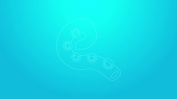 Pink line Octopus of tentacle icon isolated on blue background. 4K Video motion graphic animation — Stock Video