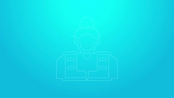 Rosa linje Fisherman ikon isolerad på blå bakgrund. 4K Video motion grafisk animation — Stockvideo