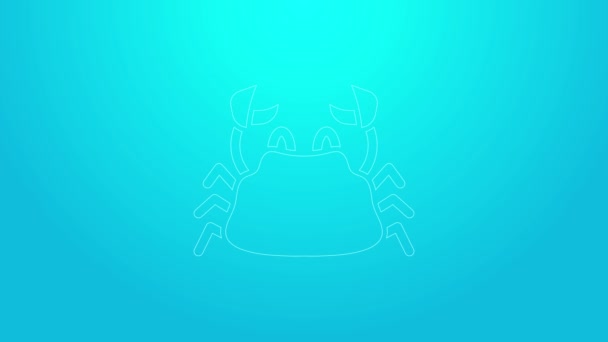 Ροζ γραμμή Crab εικονίδιο απομονώνονται σε μπλε φόντο. 4K Γραφική κίνηση κίνησης βίντεο — Αρχείο Βίντεο