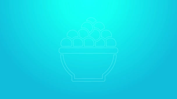 Icono de caviar de línea rosa aislado sobre fondo azul. Animación gráfica de vídeo 4K — Vídeo de stock