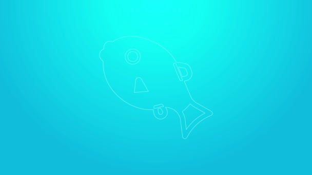 Pink line Tropical fish icon isolated on blue background. Exotic fish. 4K Video motion graphic animation — Stock Video