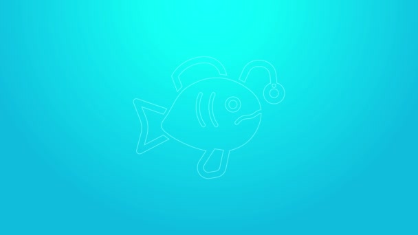 Pink line Tropical fish icon isolated on blue background. Exotic fish. 4K Video motion graphic animation — Stock Video