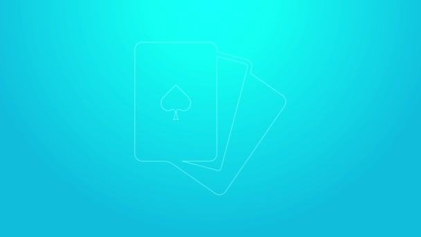 Línea rosa Deck of playing cards icon isolated on blue background. Juego de casino. Animación gráfica de vídeo 4K — Vídeo de stock