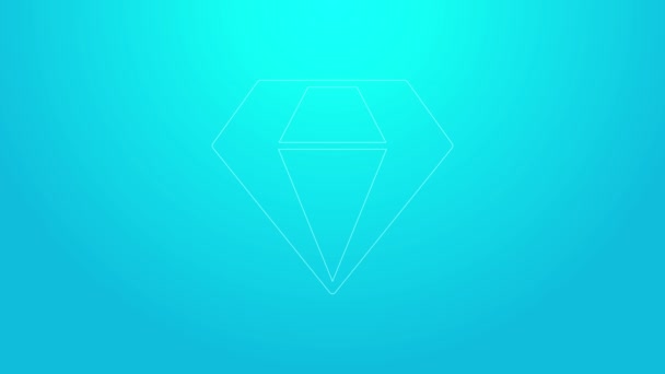 Pink line Diamond icon isolated on blue background. Jewelry symbol. Gem stone. 4K Video motion graphic animation — Stock Video