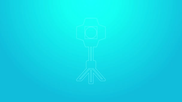 Rosa Linie Studio Glühbirne in Softbox-Symbol isoliert auf blauem Hintergrund. Design der Schattenreflexion. 4K Video Motion Grafik Animation — Stockvideo