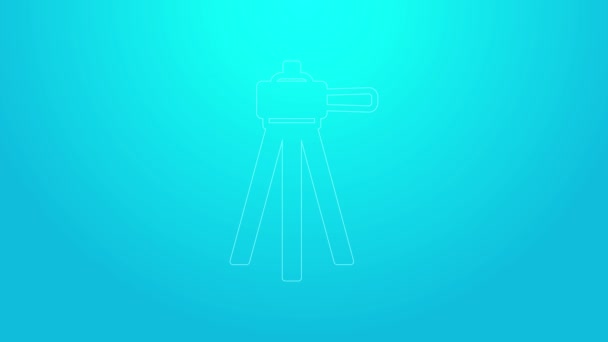 Mavi arkaplanda izole edilmiş pembe çizgi tripod simgesi. 4K Video hareketli grafik canlandırması — Stok video