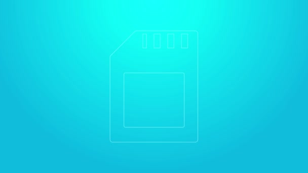 Pink line SD card icon isolated on blue background. Memory card. Adapter icon. 4K Video motion graphic animation — Stock Video