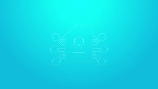 Roze lijn Smart home icoon geïsoleerd op blauwe achtergrond. Afstandsbediening. 4K Video motion grafische animatie — Stockvideo