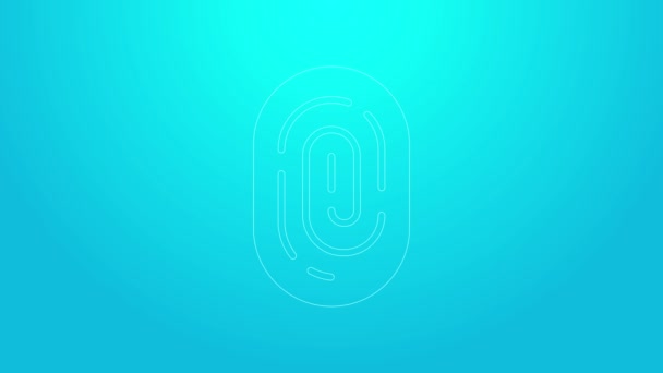 Línea rosa Icono de huella dactilar aislado sobre fondo azul. Icono de aplicación ID. Signo de identificación. Touch id. Animación gráfica de vídeo 4K — Vídeo de stock