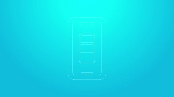 Ligne rose icône de charge de la batterie Smartphone isolé sur fond bleu. Téléphone avec une charge de batterie faible. Animation graphique de mouvement vidéo 4K — Video