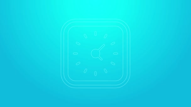 Rosa linje Klocka ikonen isolerad på blå bakgrund. Tidssymbol. 4K Video motion grafisk animation — Stockvideo