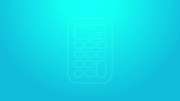 Pink line Calculator icon isolated on blue background. Accounting symbol. Business calculations mathematics education and finance. 4K Video motion graphic animation — Stock Video