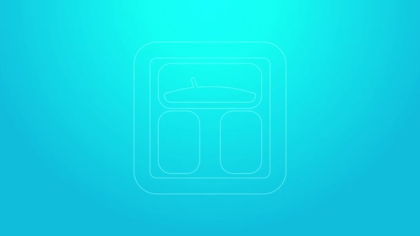Růžová čára Koupelna váhy ikona izolované na modrém pozadí. Měřítko hmotnosti Zařízení. Weight Scale fitness sport koncept. Grafická animace pohybu videa 4K — Stock video