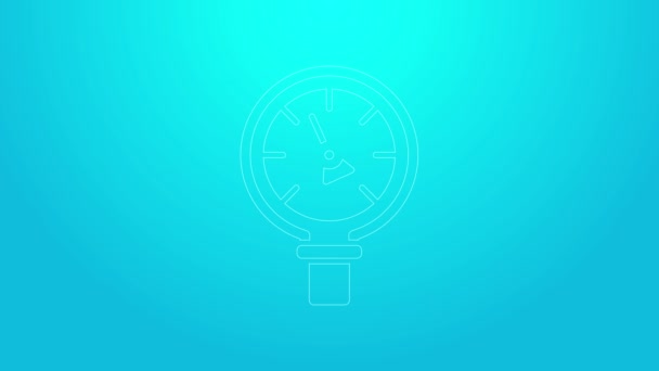 Pink line Pressure water meter icon isolated on blue background. 4K Video motion graphic animation — Stock Video