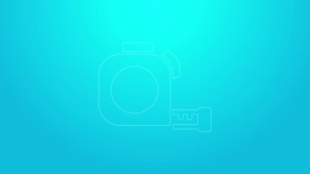 Pink line Roulette construction icon isolated on blue background. Tape measure symbol. 4K Video motion graphic animation — Stock Video