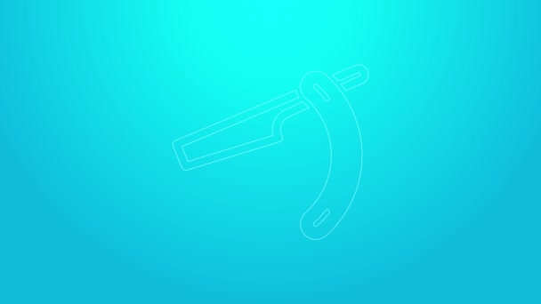 Rosa Linie Rasiermesser-Symbol isoliert auf blauem Hintergrund. Barbershop-Symbol. 4K Video Motion Grafik Animation — Stockvideo