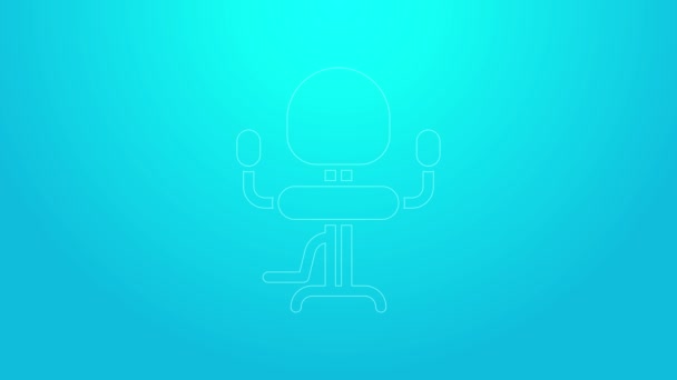 Рожева лінія значок стільця Барбершоп ізольовані на синьому фоні. Знак перукарського крісла. 4K Відео рух графічна анімація — стокове відео