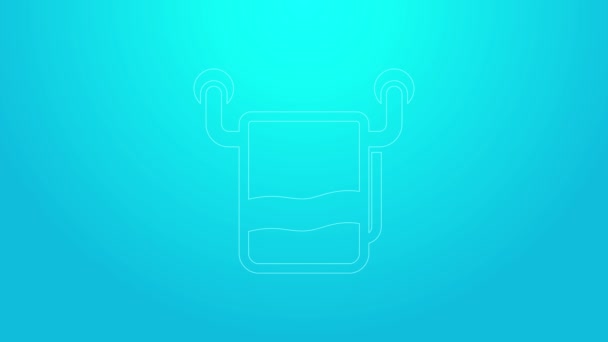 Ligne rose Serviette sur une icône de cintre isolé sur fond bleu. Icône serviette de bain. Animation graphique de mouvement vidéo 4K — Video