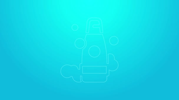 Rosa linje flaska schampo ikon isolerad på blå bakgrund. 4K Video motion grafisk animation — Stockvideo