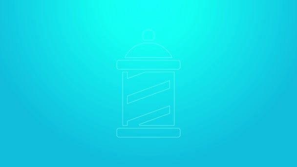 Rosa linje Classic Frisör butik pol ikon isolerad på blå bakgrund. Frisörstolpe symbol. 4K Video motion grafisk animation — Stockvideo