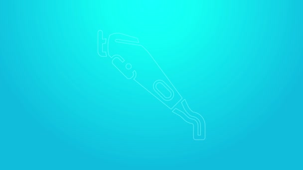 Pink line Electrical hair clipper or shaver icon isolated on blue background. Barbershop symbol. 4K Video motion graphic animation — Stock Video