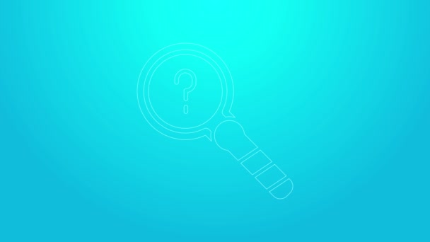 Pink line Unknown search icon isolated on blue background. Magnifying glass and question mark. 4K Video motion graphic animation — Stock Video