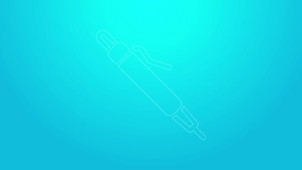 Ligne rose Icône de stylo isolé sur fond bleu. Animation graphique de mouvement vidéo 4K — Video