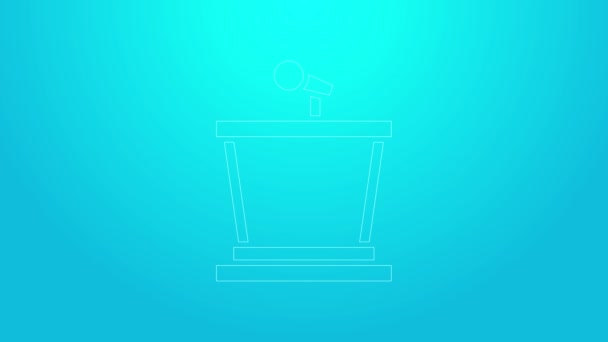 Linea rosa Palcoscenico stand o dibattito icona rostro podio isolato su sfondo blu. Discorso tribuna conferenza. Animazione grafica 4K Video motion — Video Stock