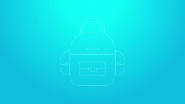 Icono de la mochila de Pink line School aislado sobre fondo azul. Animación gráfica de vídeo 4K — Vídeo de stock