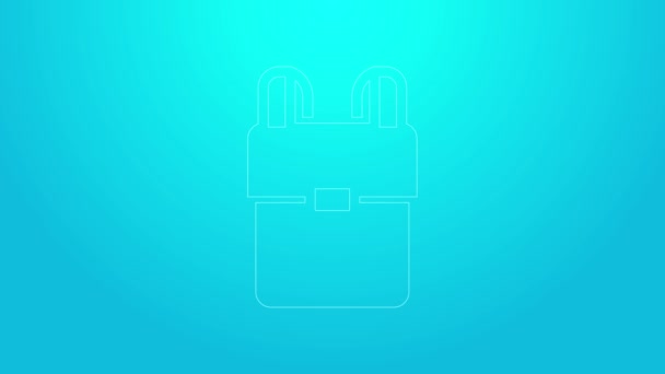 Růžová čára školní batoh ikona izolované na modrém pozadí. Grafická animace pohybu videa 4K — Stock video