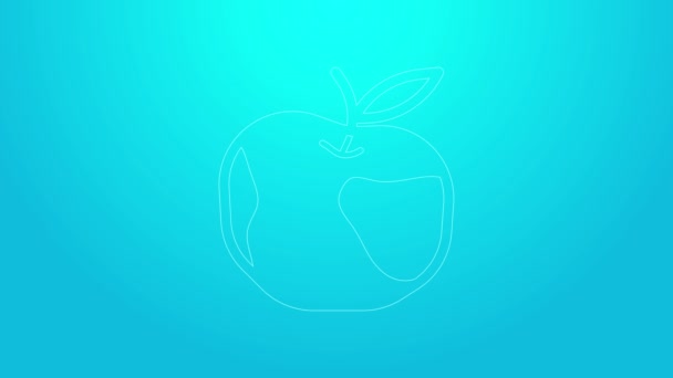 Pink line Apple icon isolated on blue background. Excess weight. Healthy diet menu. Fitness diet apple. 4K Video motion graphic animation — Stock Video