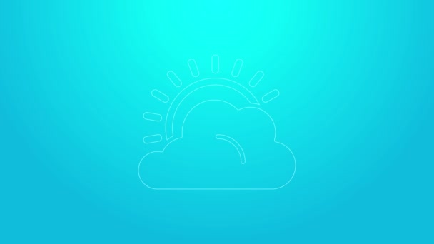 Pink line Sun and cloud weather icon isolated on blue background. 4K Video motion graphic animation — Stock Video