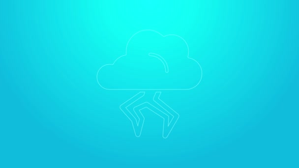 Icono de tormenta de línea rosa aislado sobre fondo azul. Nube y relámpago. Icono del tiempo de tormenta. Animación gráfica de vídeo 4K — Vídeo de stock