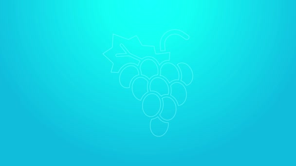 Pink line Grape fruit icon isolated on blue background. 4K Video motion graphic animation — Stock Video