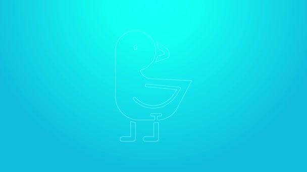 Pink line Little chick icon isolated on blue background. 4K Video motion graphic animation — Stock Video