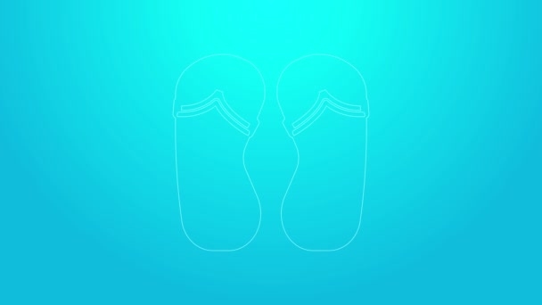 Pink line Flip flops icon isolated on blue background. Beach slippers sign. 4K Video motion graphic animation — Stock Video