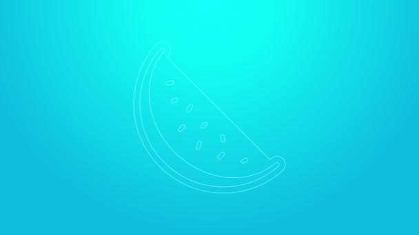 Pink line Watermelon icon isolated on blue background. 4K Video motion graphic animation — Stock Video