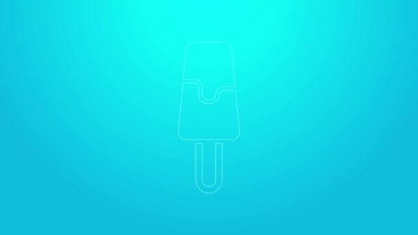핑크 라인 아이스크림 아이콘은 파란색 배경에 분리되어 있습니다. 달콤 한 상징이야. 4K 비디오 모션 그래픽 애니메이션 — 비디오