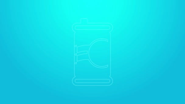 Linha rosa ícone lata de refrigerante isolado no fundo azul. Animação gráfica em movimento de vídeo 4K — Vídeo de Stock