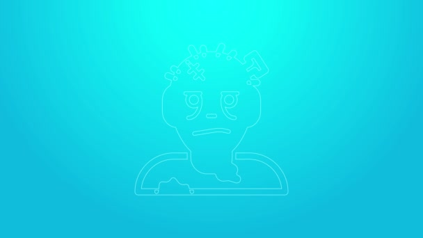 Rosa Linie Zombie-Maske Symbol isoliert auf blauem Hintergrund. Frohe Halloween-Party. 4K Video Motion Grafik Animation — Stockvideo