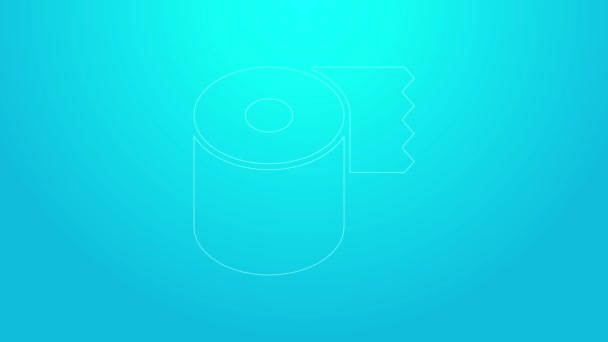 Pink line Toilet paper roll icon isolated on blue background. 4K Video motion graphic animation — Stock Video